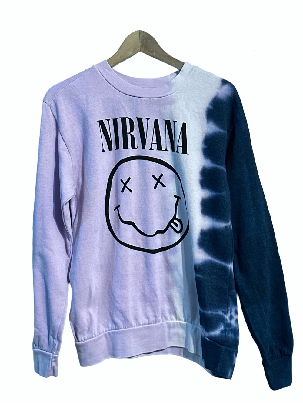 Nirvana Tie Dye Sweatshirt XS Extra Small Band T Pastel Purple White Navy Blue